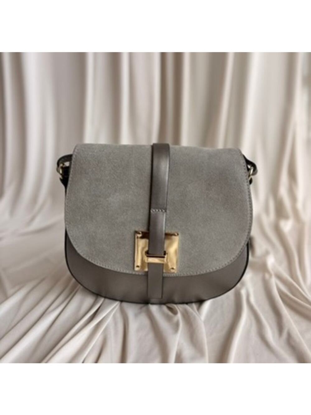 Borse In Pelle Italian Saddlebag - Gray Suede Flap, Gold Hardware